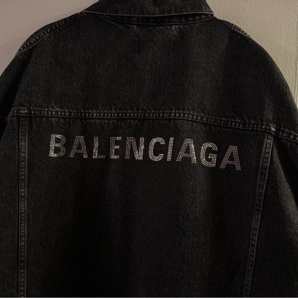 Balenciaga Back Rhinestone Denim Oversized Unisex Fit Jacket - Picture 8 of 13